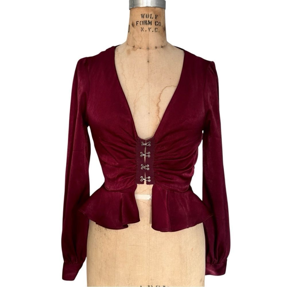 Forever 21 Burgundy Peplum Hook-Front Blouse Size S